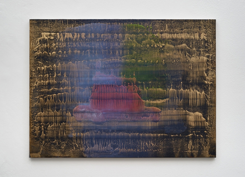 Senza titolo, 2014, olio e polvere d'ottone su carta abrasiva montata su tela, cm 70x94