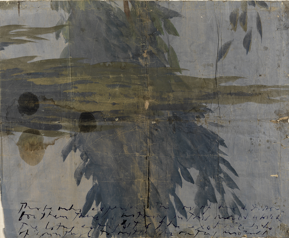 Luca Caccioni, The lotus eaters. Lotophagie, 2007, tempera, pigmenti, inchiostri, olio di papavero e abrasione su carta telata antica, cm 117x144