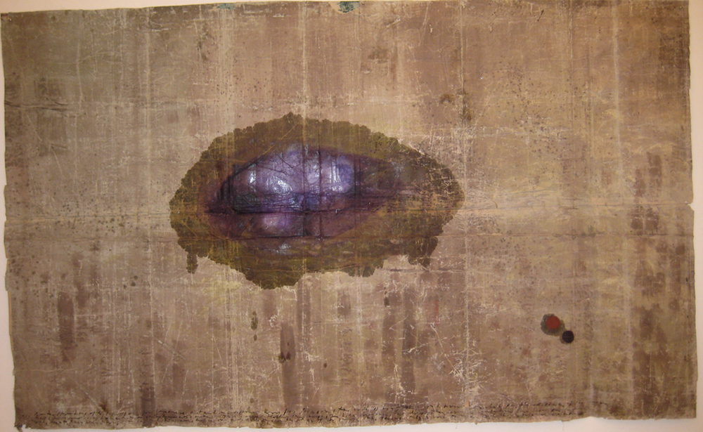 The lotus eaters, 2008, olio di papavero e pigmenti naturali su carta telata antica, cm 149x245