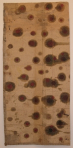 The lotus eaters, 2008, olio di papavero e pigmenti naturali su carta telata antica, cm 268x124