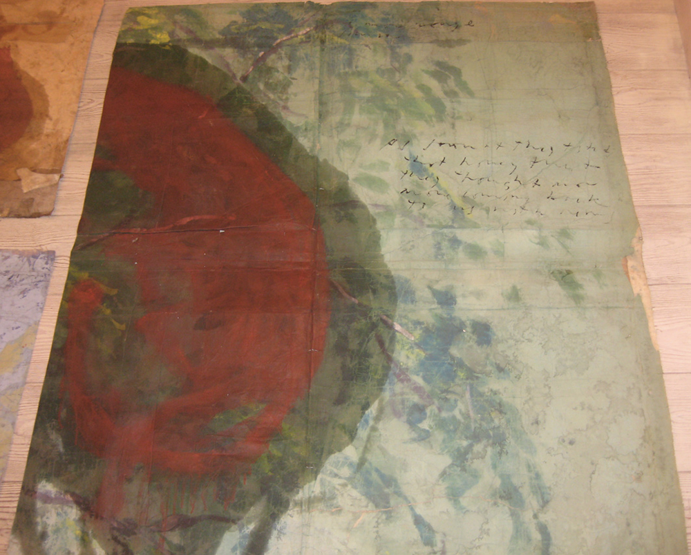 The lotus eaters, 2008, olio di papavero e pigmenti naturali su carta telata antica, cm 157x124