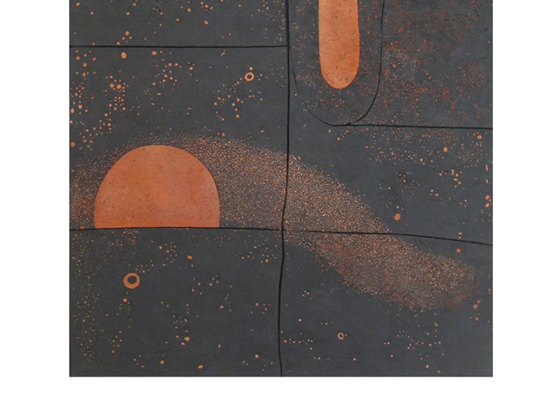 Universo nero, 1989, terracotta policroma su legno, cm 84x84