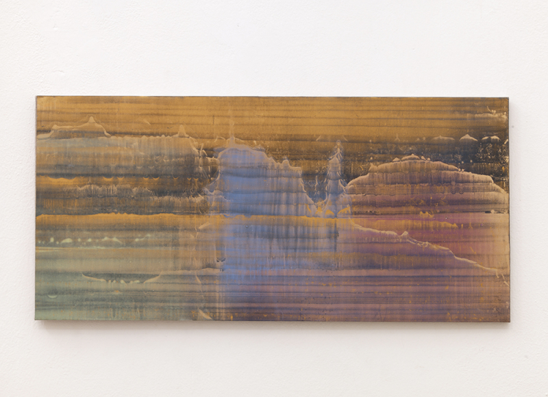 Senza titolo, 2014, olio e polvere d'ottone su carta abrasiva intelata, cm 40x84