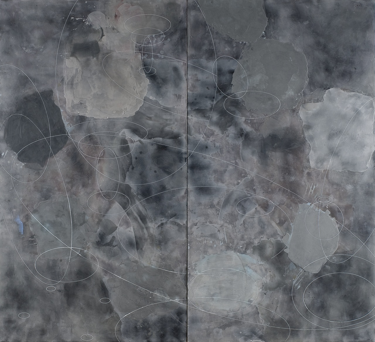 Peter Flaccus, Diptych with Ellipses, 2012, encausto su tavola, cm 183x200