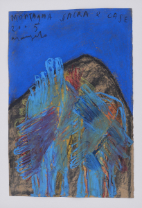 Montagna sacra e case, 2005, tecnica mista su carta, cm 41x27