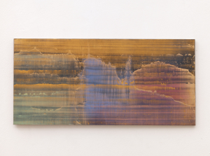 Matteo Montani, Senza titolo, 2014, olio e polvere d'ottone su carta abrasiva intelata, cm 40x84