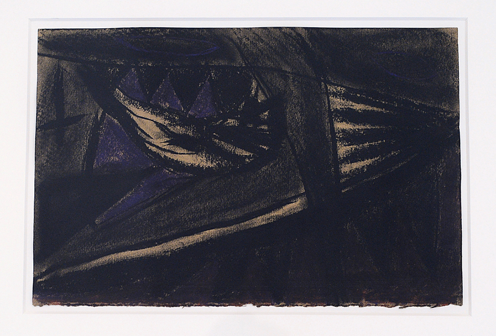Sul monte Sarchio l’artista, 1984, tecnica mista su carta pesce, cm 26,5x40,5