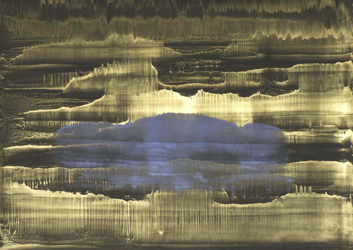 Matteo Montani, Corpo celeste, 2013-14, olio e polvere d’ottone su carta abrasiva intelata, cm 144x200