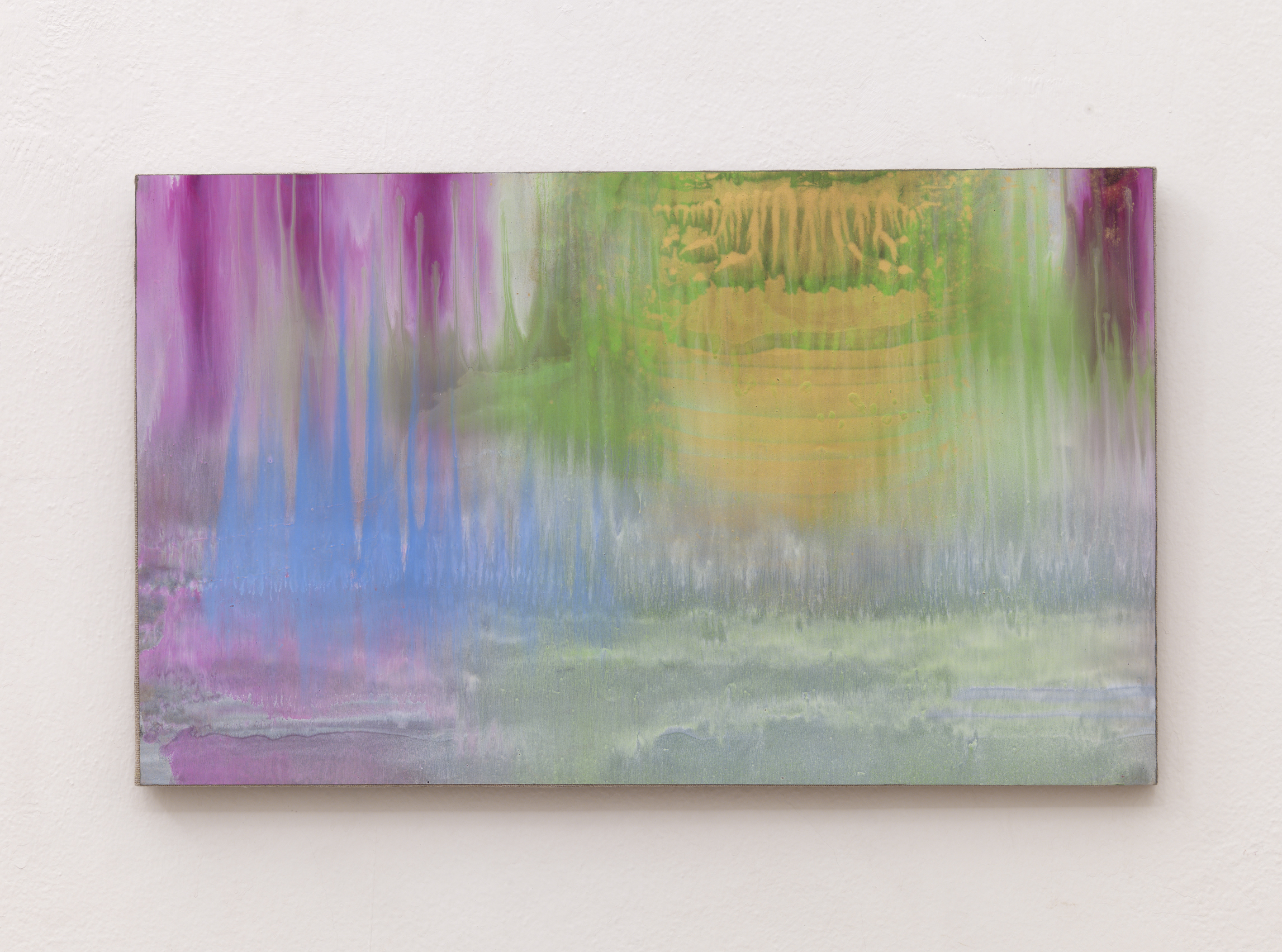 Matteo Montani, Sotto una nuova luce, 2014, olio e polvere d’ottone su carta abrasiva intelata, cm 36x60