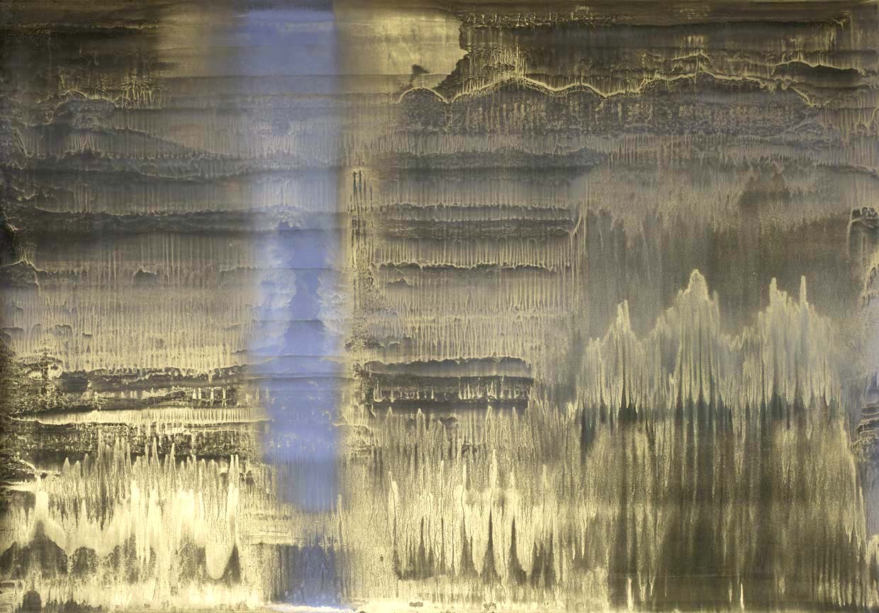 Matteo Montani, Voce nel campo, 2013, olio e polvere d’ottone su carta abrasiva intelata, cm 144x200