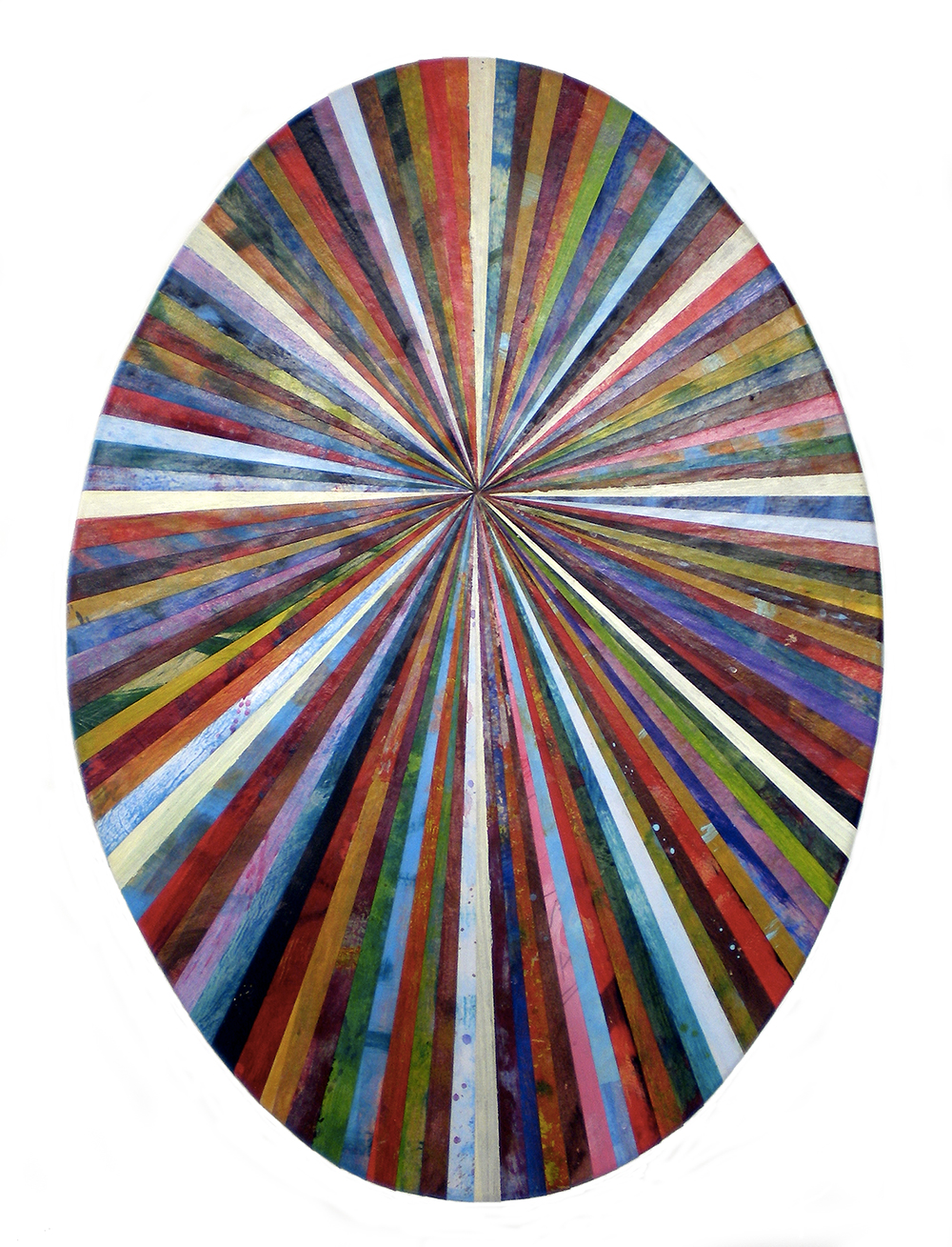 Andrea Facco, Resto di Pittura n°771, 2011, scotch carta colorato su tavola di legno, ovale, cm 64x45
