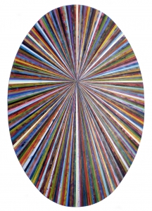 Andrea Facco, Resto di Pittura n°772, 2011, scotch carta colorato su tavola di legno, ovale, cm 150x100