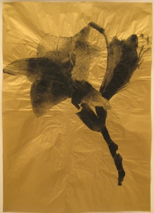 Gianni Moretti, Fiori, 2011, xerografia su carta dorata, cm 70x50