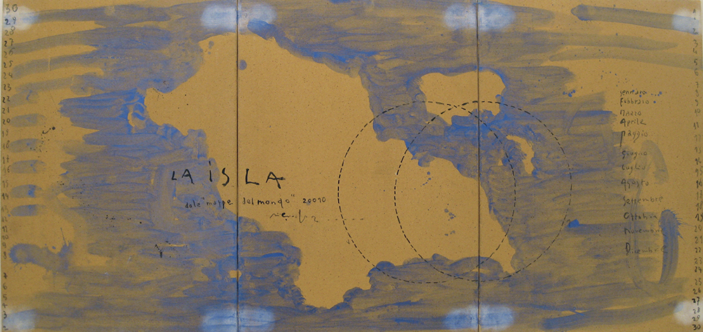 Pizzi Cannella, La isla, 2010, trittico in ceramica, cm 65x45x1 ciasc.