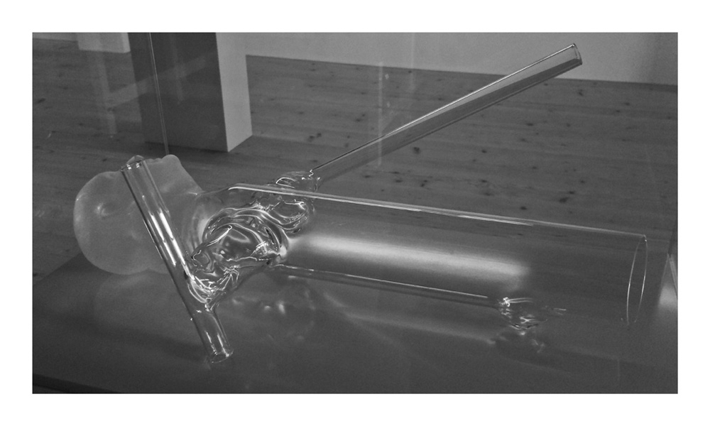 Ex Voto, 2008, glass, glass showcase and lacquered wooden base, cm 140x62x36,5