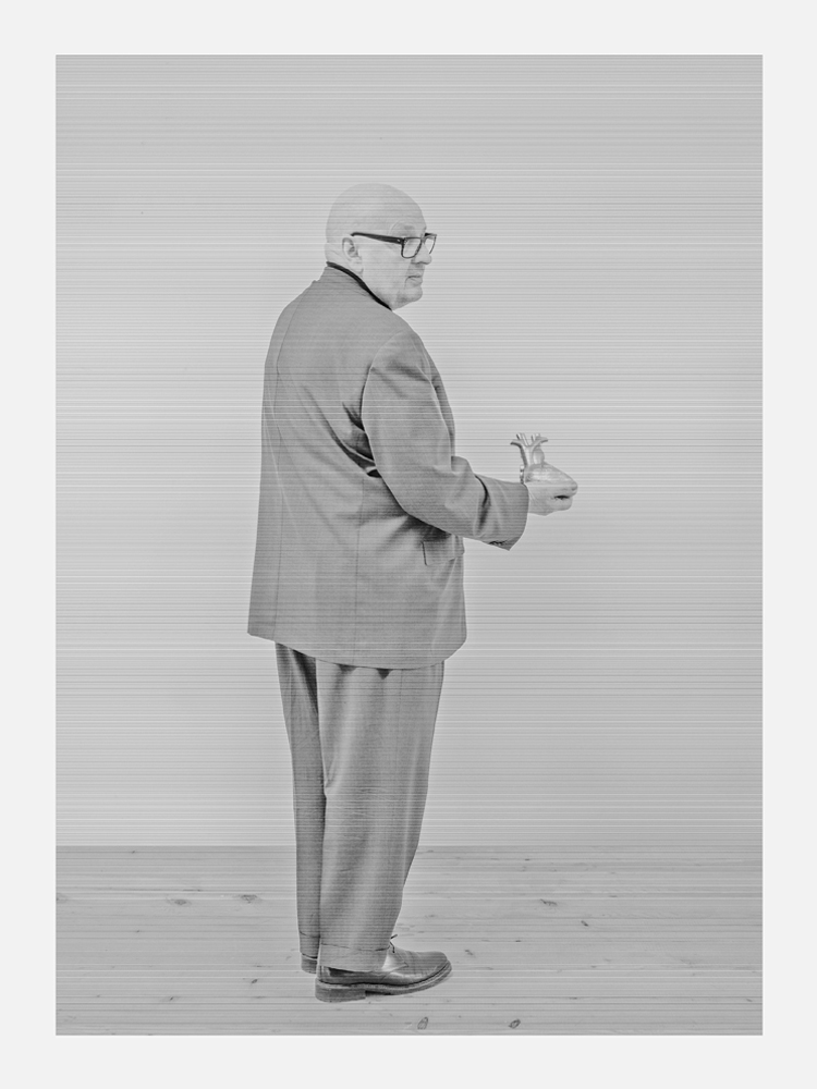 Selfportrait, from the series Brachland IV, 2014, B/W photo behind plexiglass, wood, cm 200x150