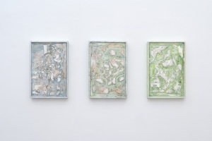 Luigi Carboni, Sette giornate, 2017, olio e smalto su marmo di Carrara, cm 45x30