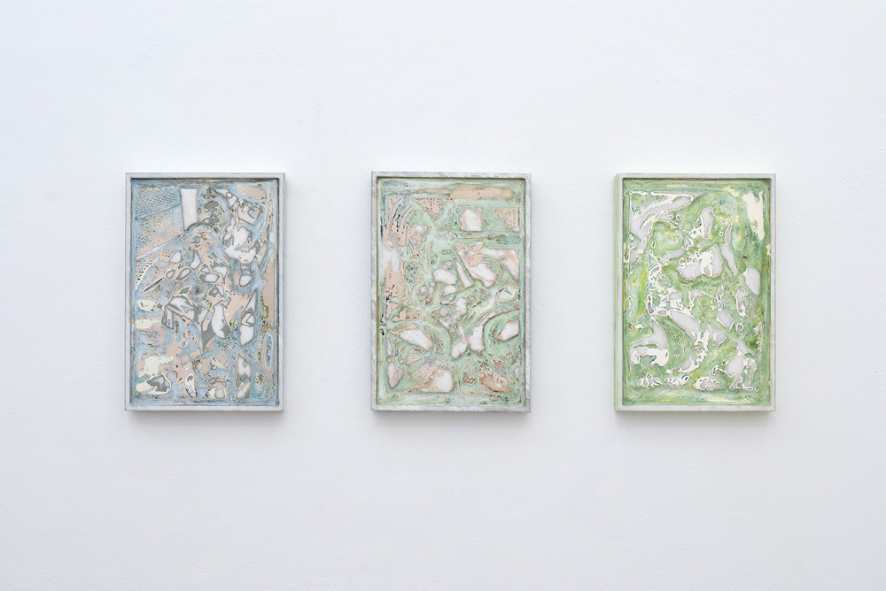 Luigi Carboni, Sette giornate, 2017, olio e smalto su marmo di Carrara, cm 45x30