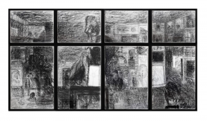 View/Vista, 2012, carboncino su carta, legno e vetro, cm 245x450