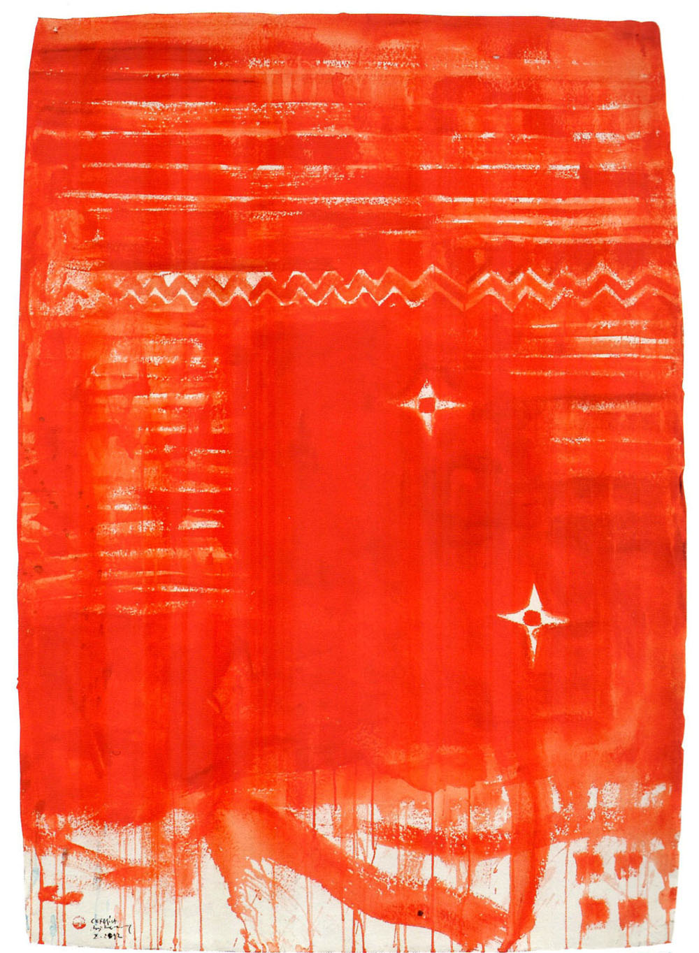 Pizzi Cannella, Rosso ceramica, 2011, tecnica mista su carta, cm 130x90