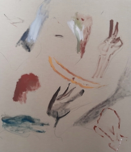 Jacopo Casadei, Primo incubo fatto nel letto di mia nonna a 5 anni, 2021, olio e grafite su tela, cm 75x65