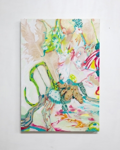 Lorenzo Conforti, Diramarsi come randagi, 2021, olio e vernice spray su tela, cm 100x70