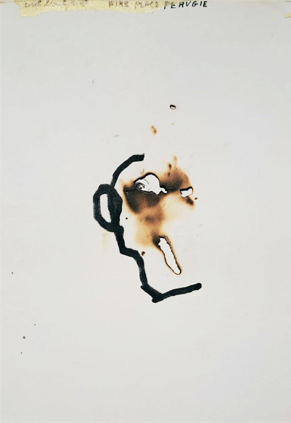 Amir Nave, Fireplace (1), 2018, bruciature, olio e penna su carta, cm 20,5x15