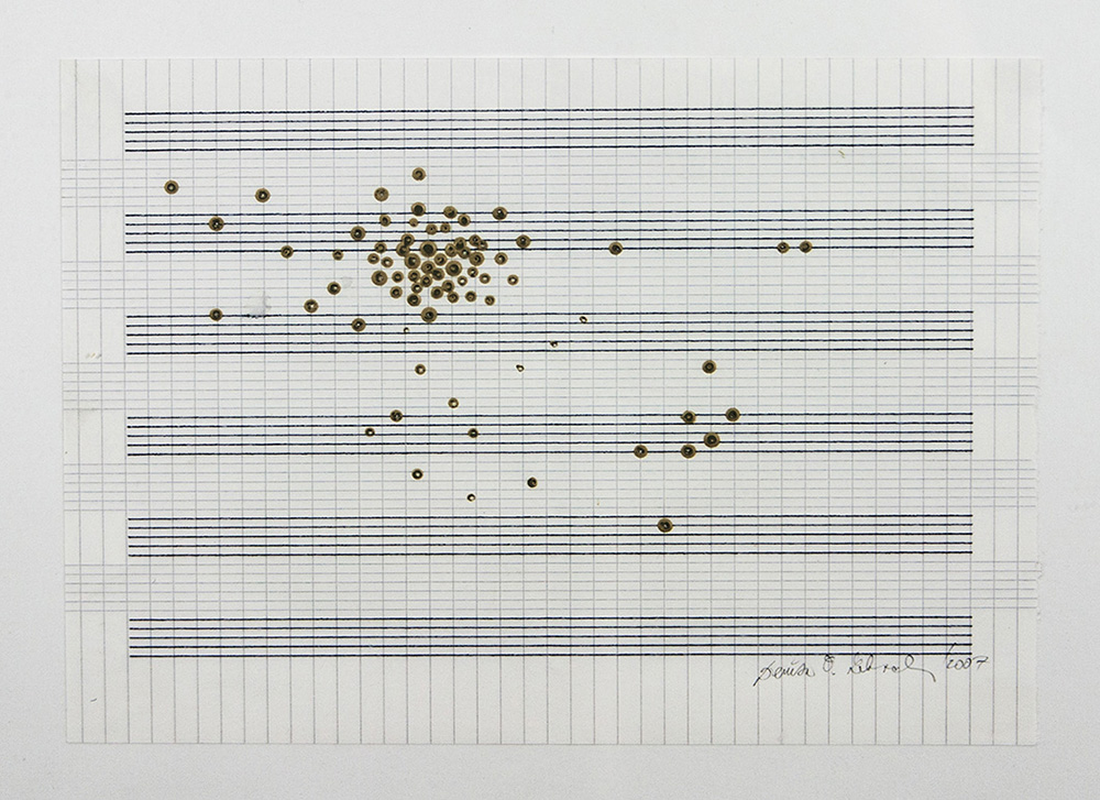 Denica Lehocka, Untitled (3), 2007, tecnica mista su carta da musica, cm 23x32