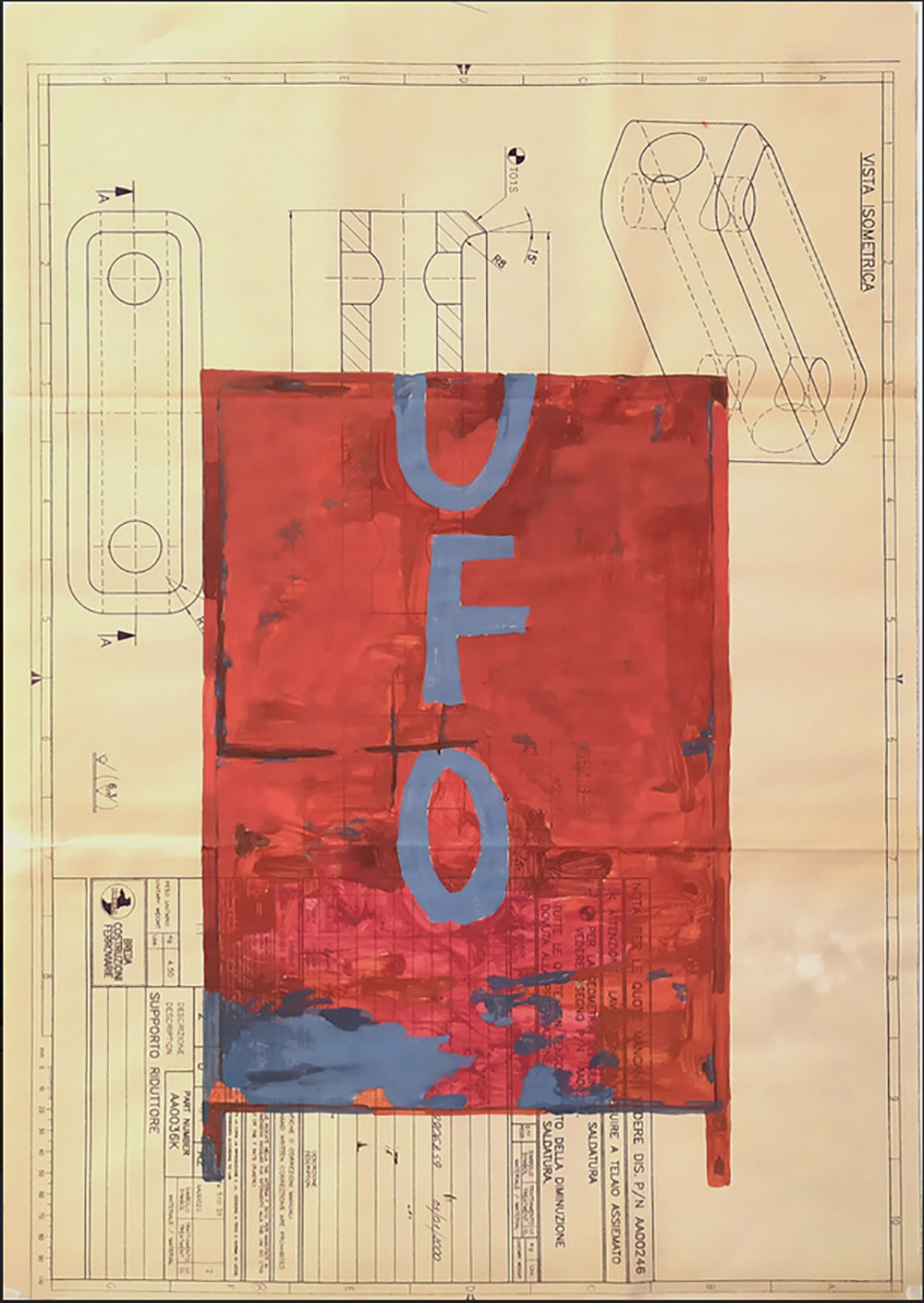 Lello Lopez, Dal progetto The Factory, 2010, tecnica mista su cianografia, cm 60,5x42,5