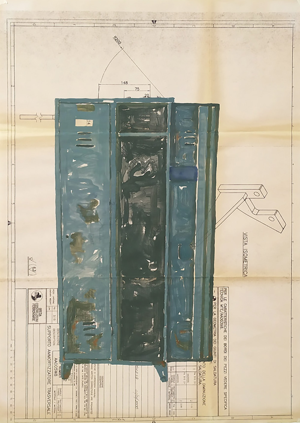 Lello Lopez, Dal progetto The Factory, 2010, tecnica mista su cianografia, cm 60,5x42,5